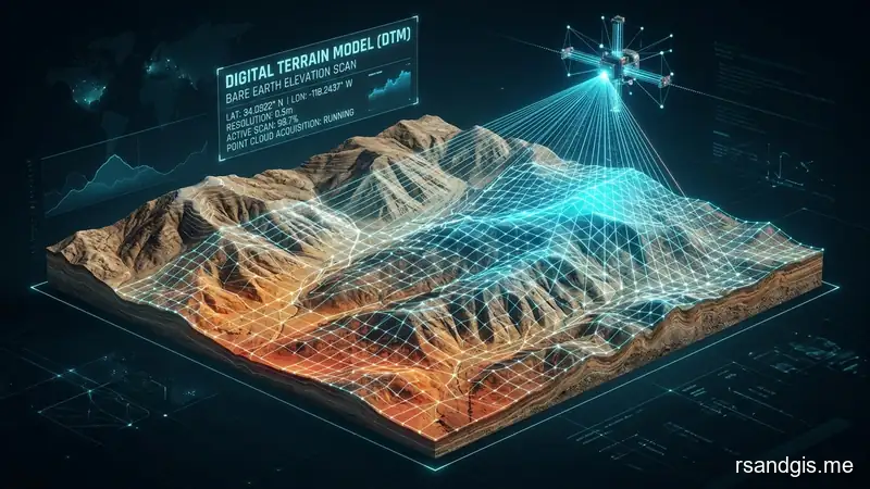 Conceptual illustration of Digital Terrain Model (DTM): A Complete Guide