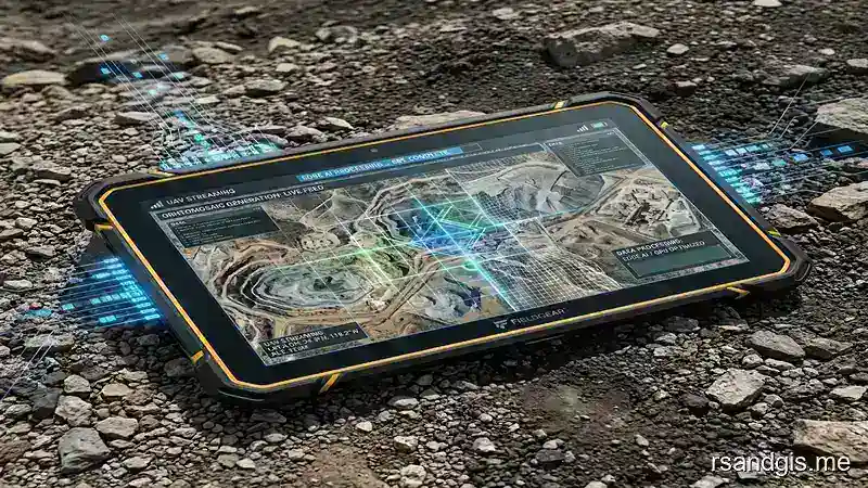 Conceptual illustration of real-time orthomosaic map on a tablet