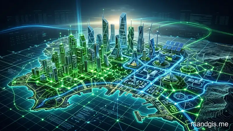 Conceptual illustration of sustainable urban planning driven by spatial analysis