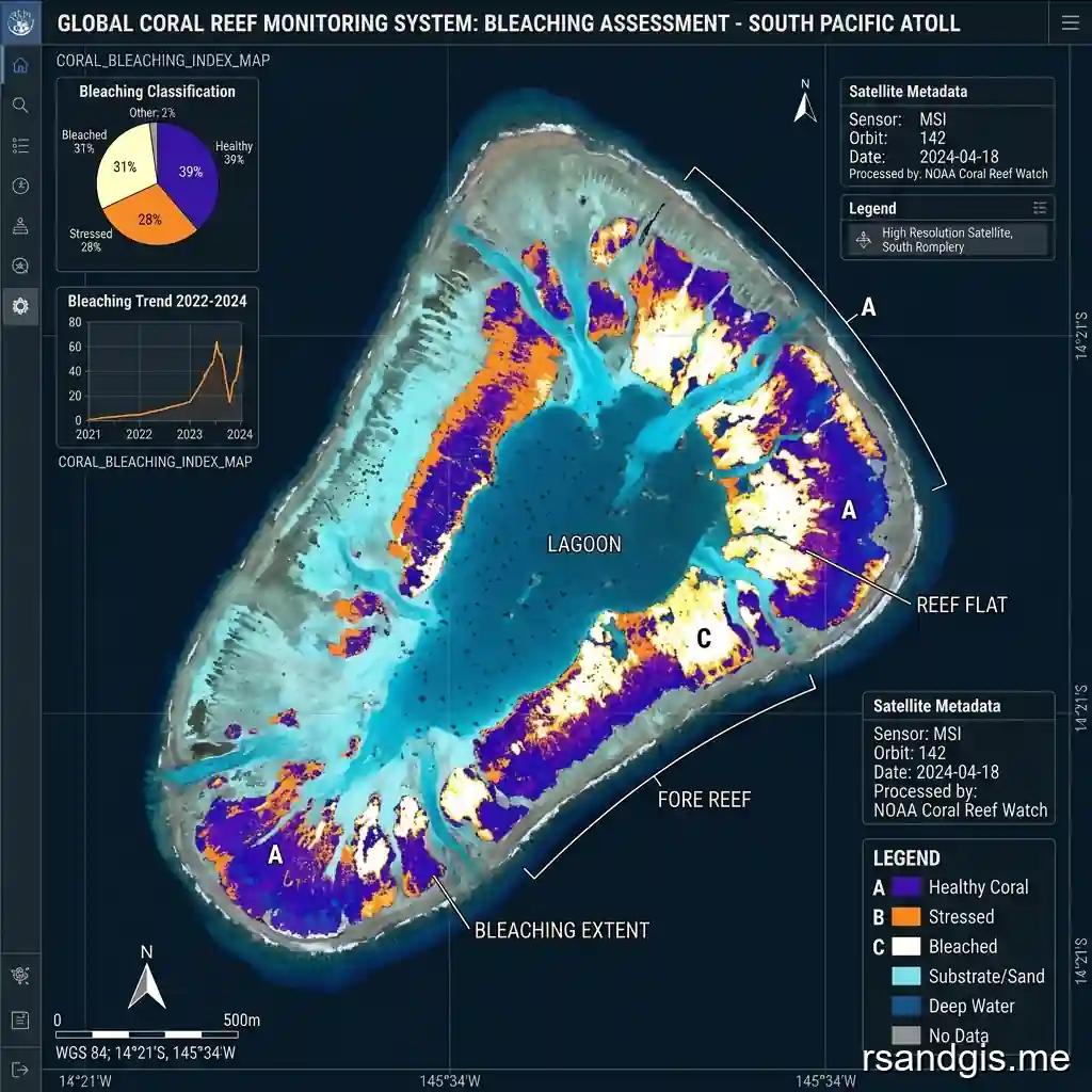 Conceptual illustration of Mapping Coral Reef Bleaching Using Satellite Imagery - detailed diagram - detailed diagram