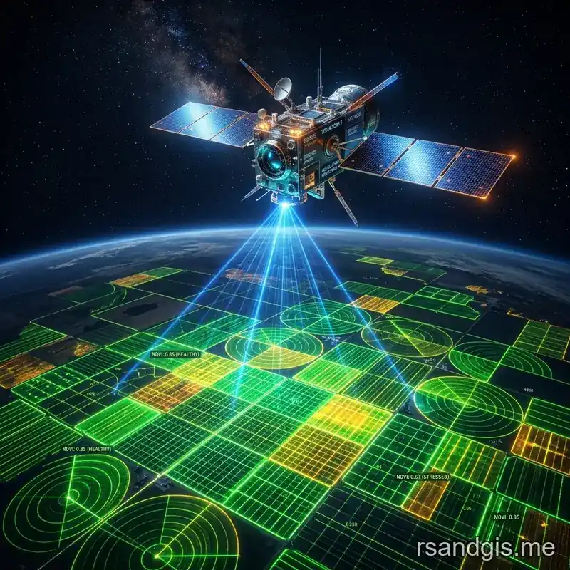 Conceptual illustration of Satellite imagery analysis for precision agriculture yield